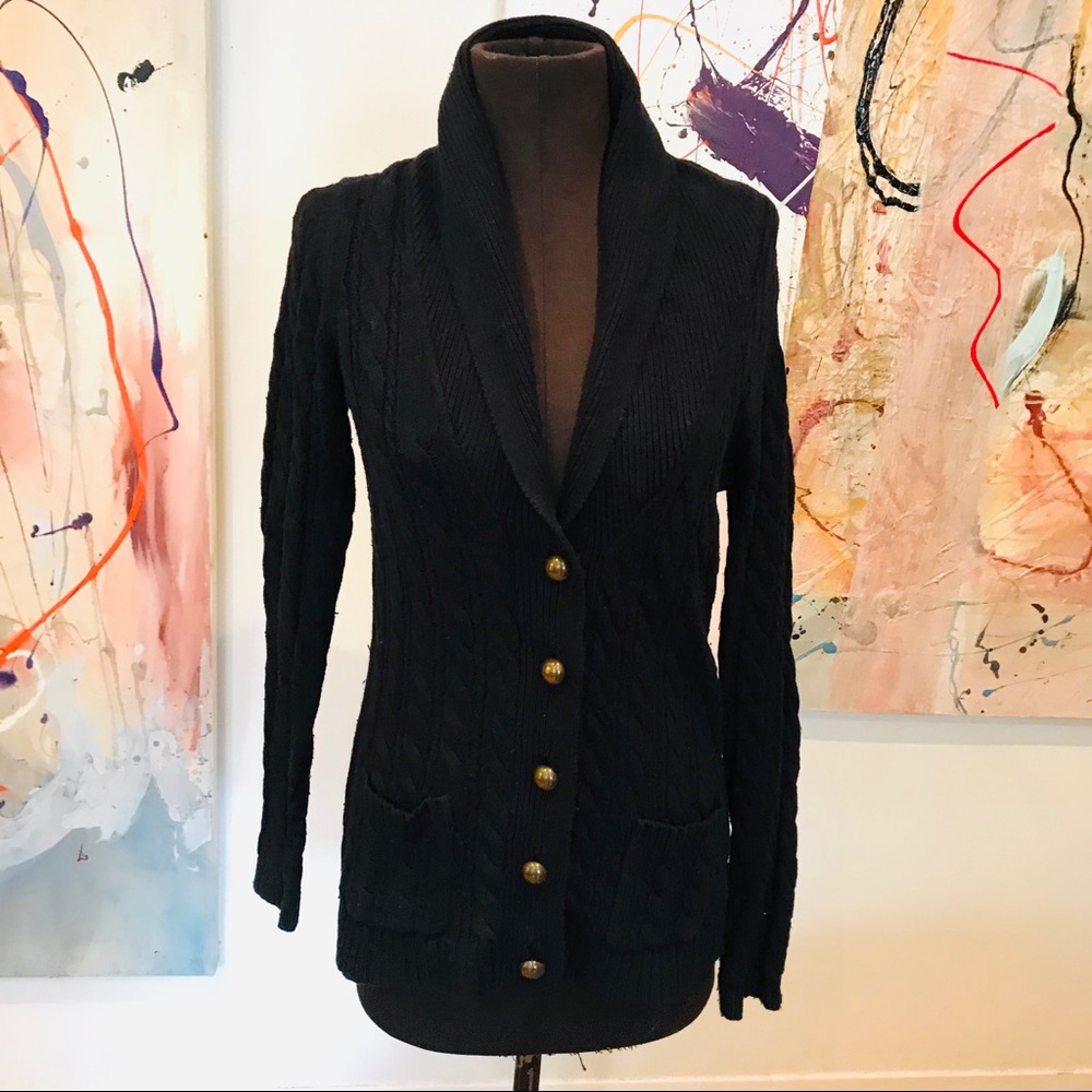 Zara knit shawl-collar navy cardigan sweater